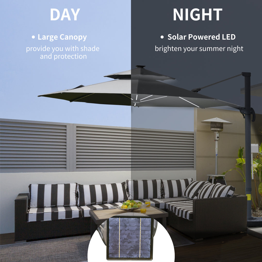 MCL 3m Cantilever Parasol w/ Solar Lights Power Bank Base 360° Spin Dark Grey