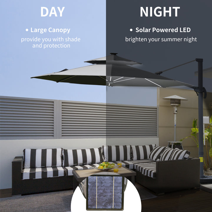 MCL 3m Cantilever Parasol w/ Solar Lights Power Bank Base 360° Spin Dark Grey