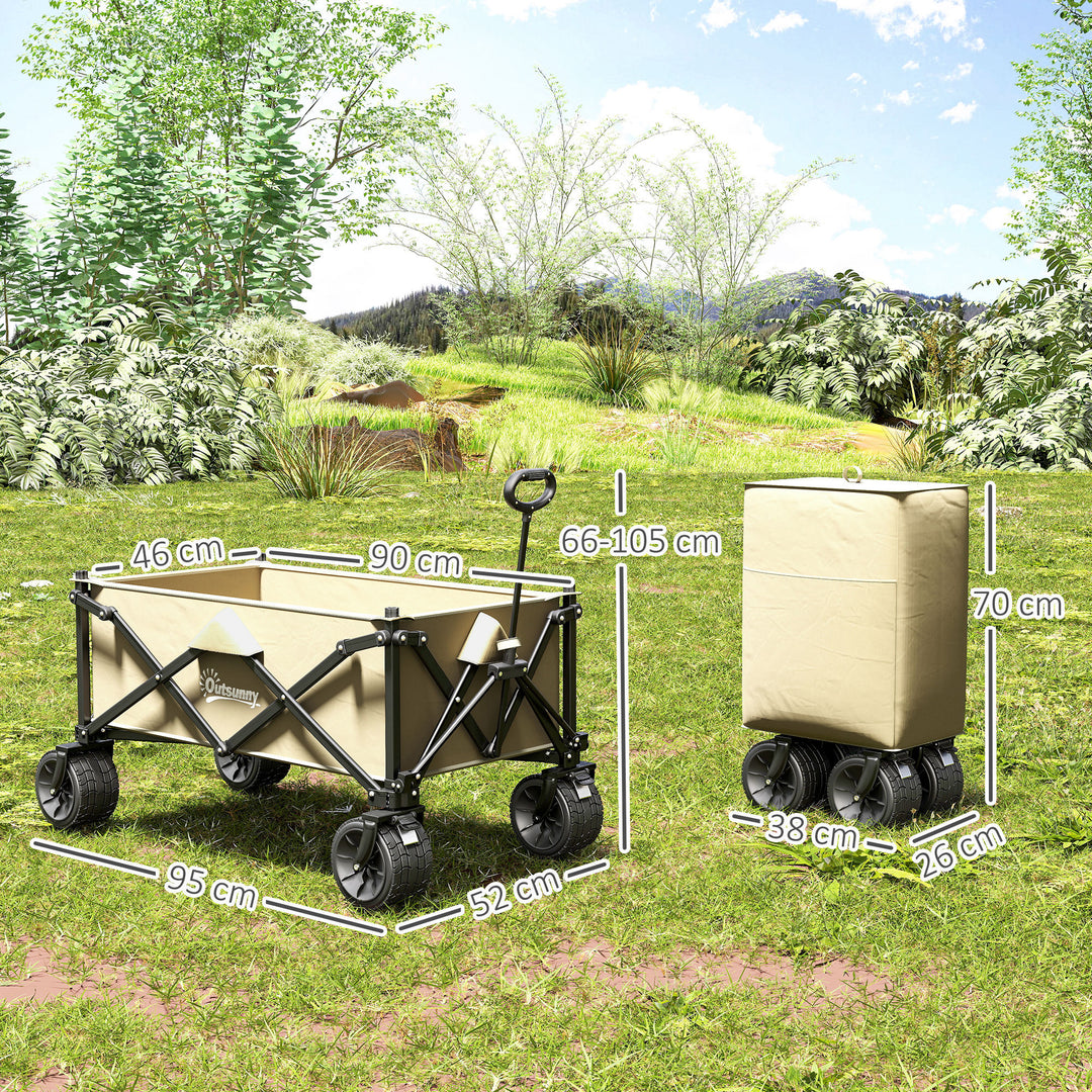 Folding Garden Trolley, Outdoor Wagon Cart with Carry Bag, for Beach, Camping, Festival, 120KG Capacity, Khaki