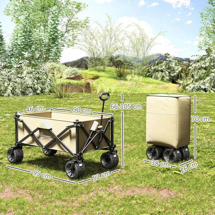 Folding Garden Trolley, Outdoor Wagon Cart with Carry Bag, for Beach, Camping, Festival, 120KG Capacity, Khaki