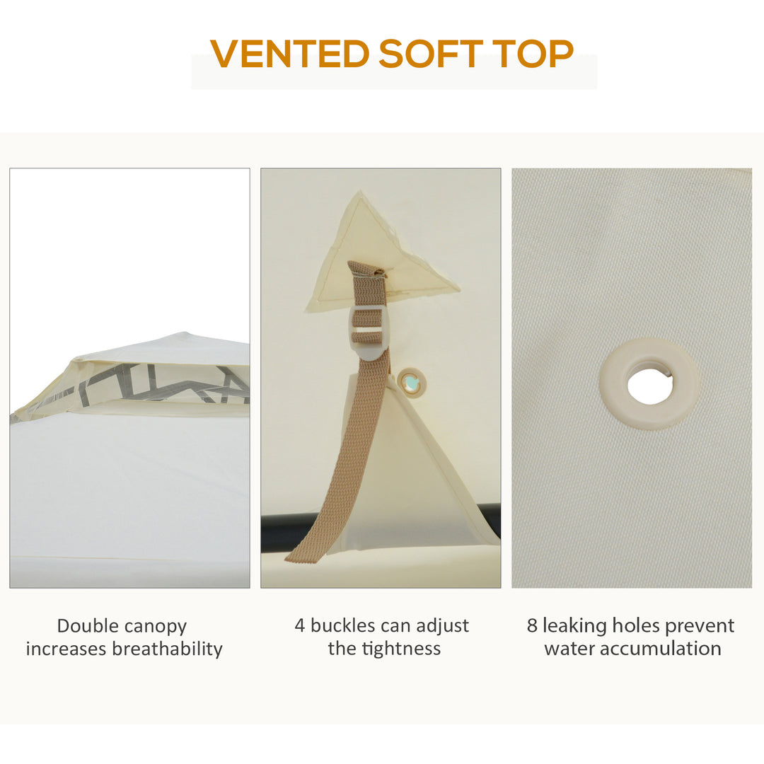 MCL 3 x 3 m Metal Gazebo, Garden Pavillion, Double Roof Outdoor Canopy Shelter with Mesh Sidewalls, Cream White