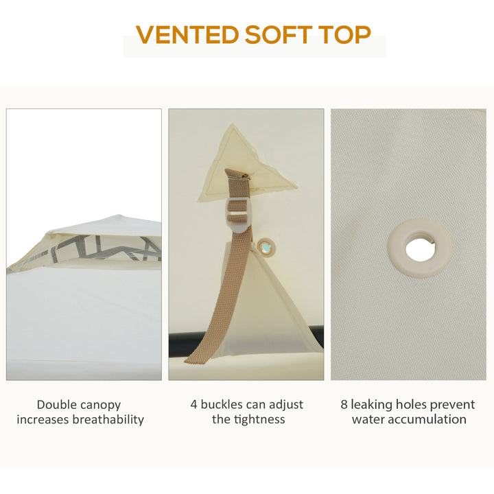 MCL 3 x 3 m Metal Gazebo, Garden Pavillion, Double Roof Outdoor Canopy Shelter with Mesh Sidewalls, Cream White