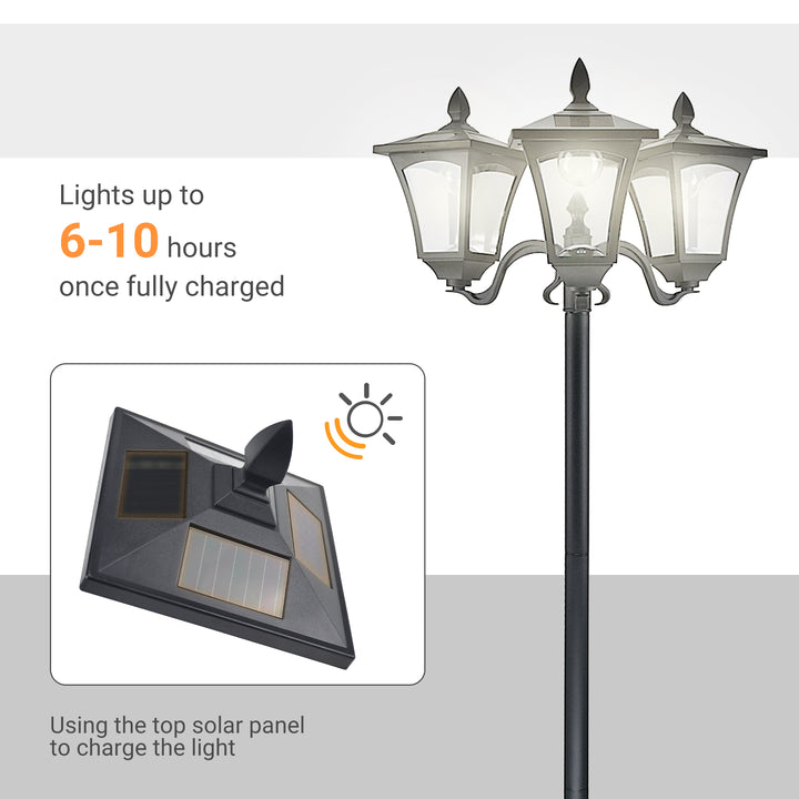 1.8m Traditional Victorian Style 3 Way Head Outdoor Garden Solar Post Lamp Sensor Dimmable LED Lantern Bollard Pathway IP44 – Black