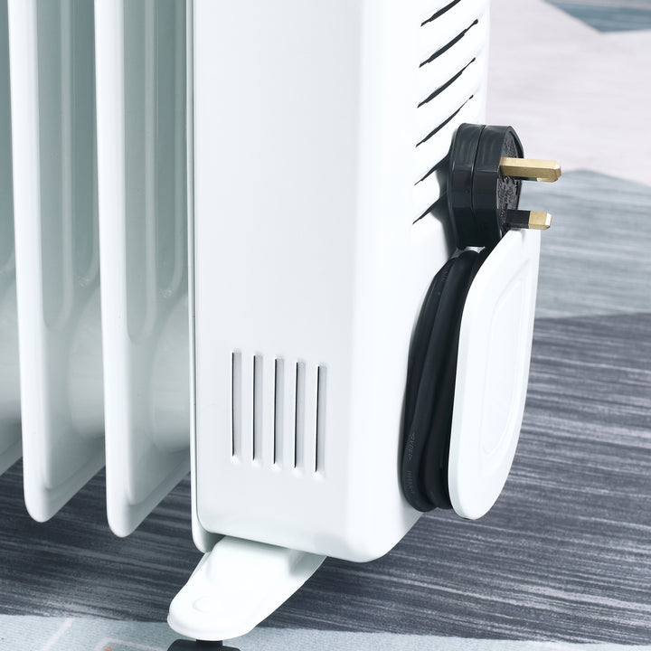 2000W Digital Oil Filled Radiator, 9 Fin, Portable Electric Heater with LED Display, Timer, 3 Heat Settings, Safety Cut-Off and Remote Control, White