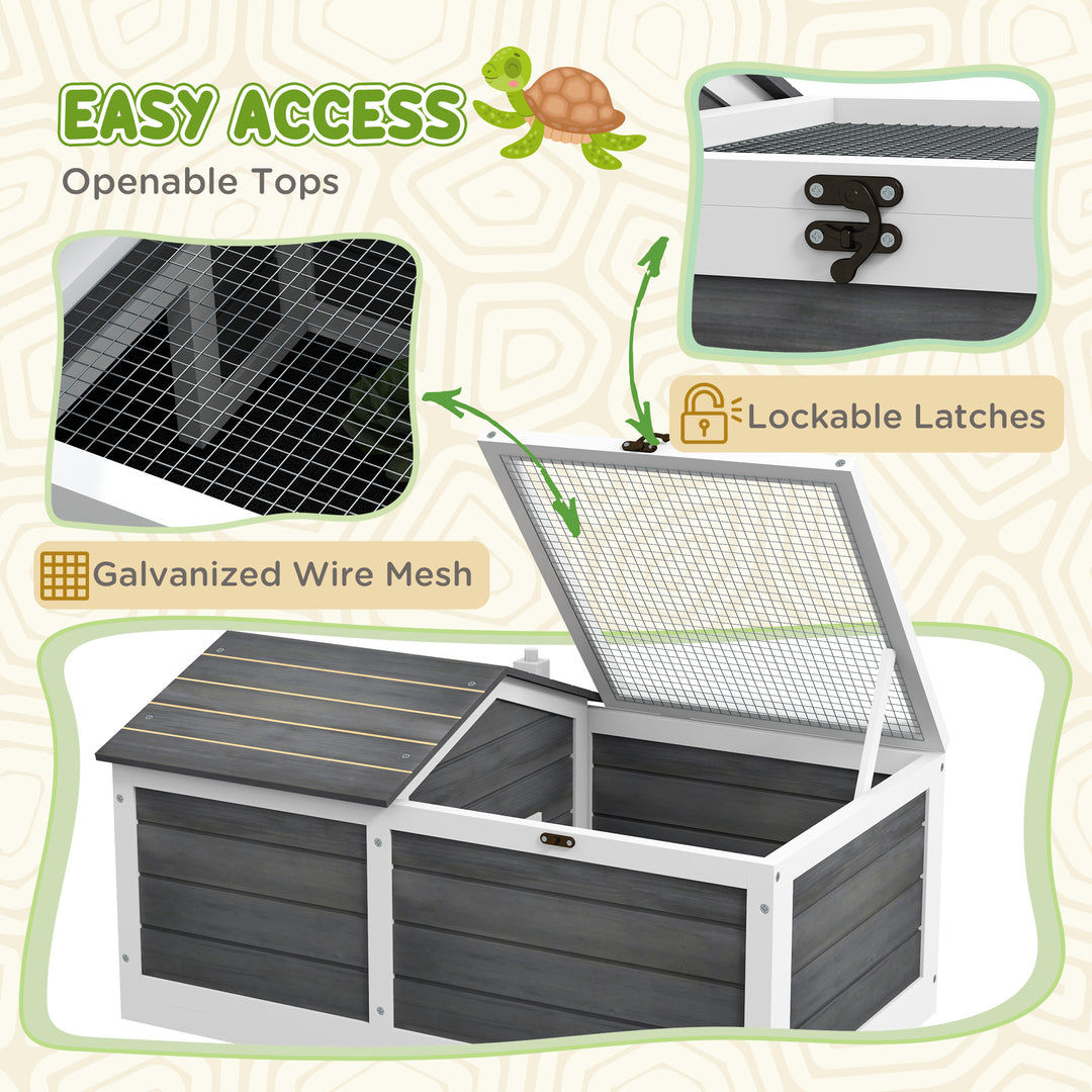 Wooden Tortoise House, Small Pet Reptile Shelter, with Hide Den and Run - Grey