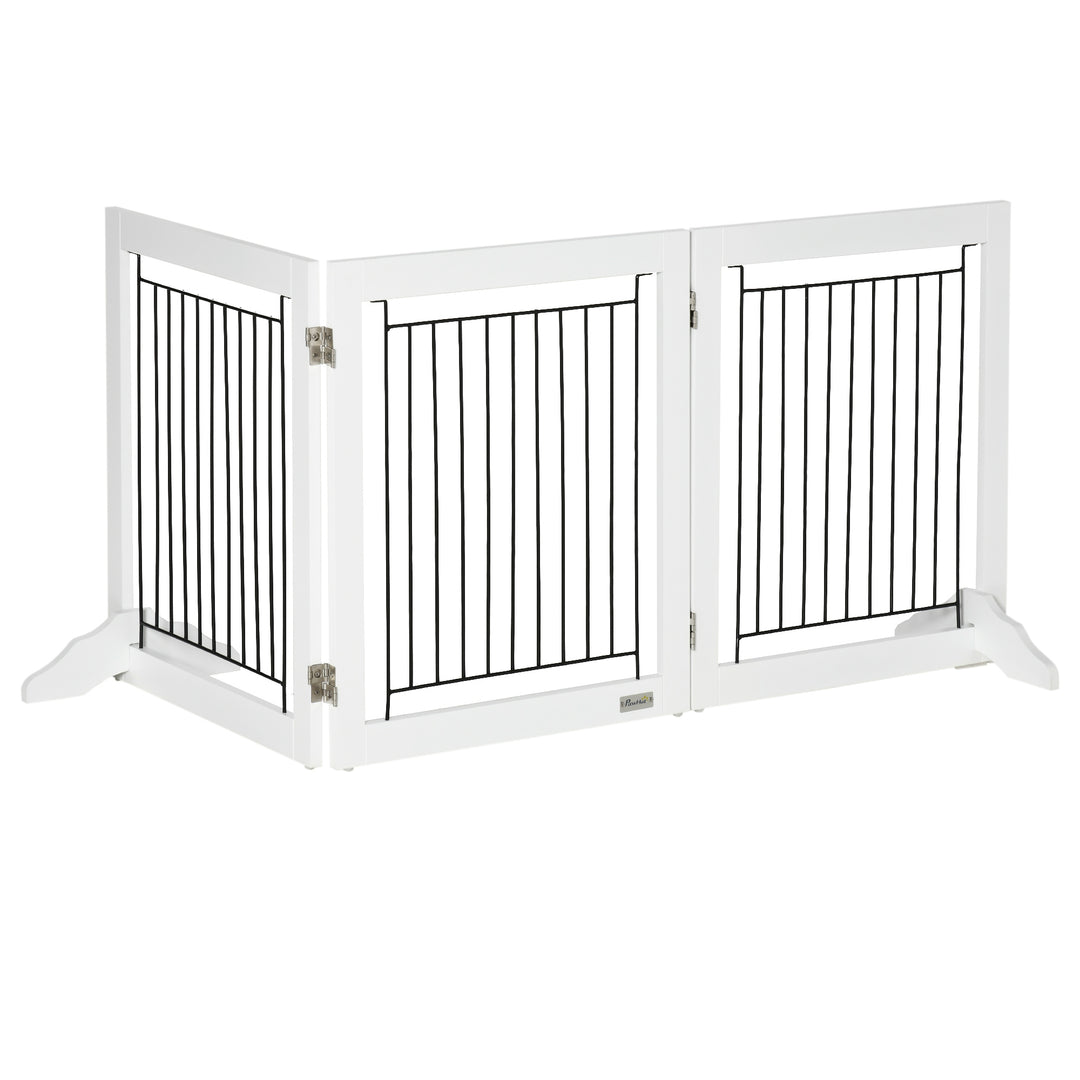 MCL Foldable Pet Gate, with Three Panels & Two Support Feet - White