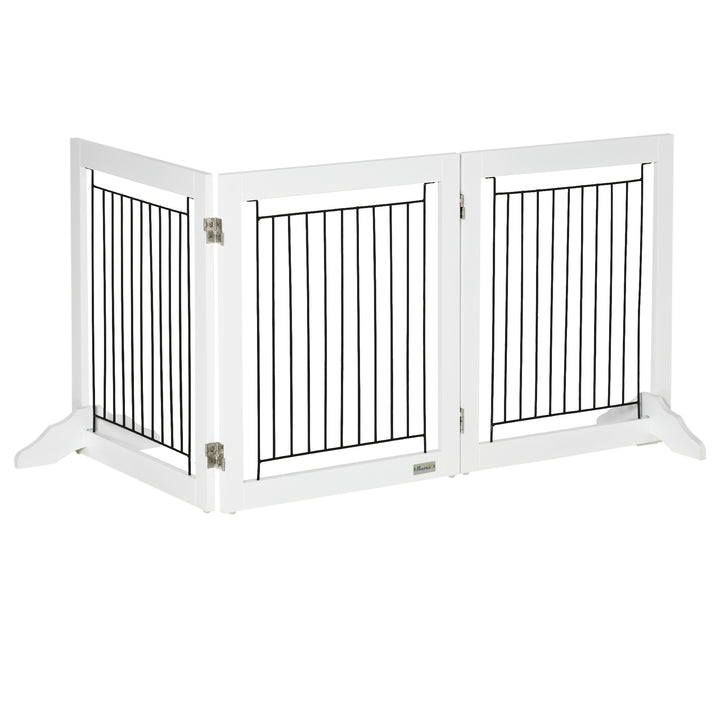 MCL Foldable Pet Gate, with Three Panels & Two Support Feet - White
