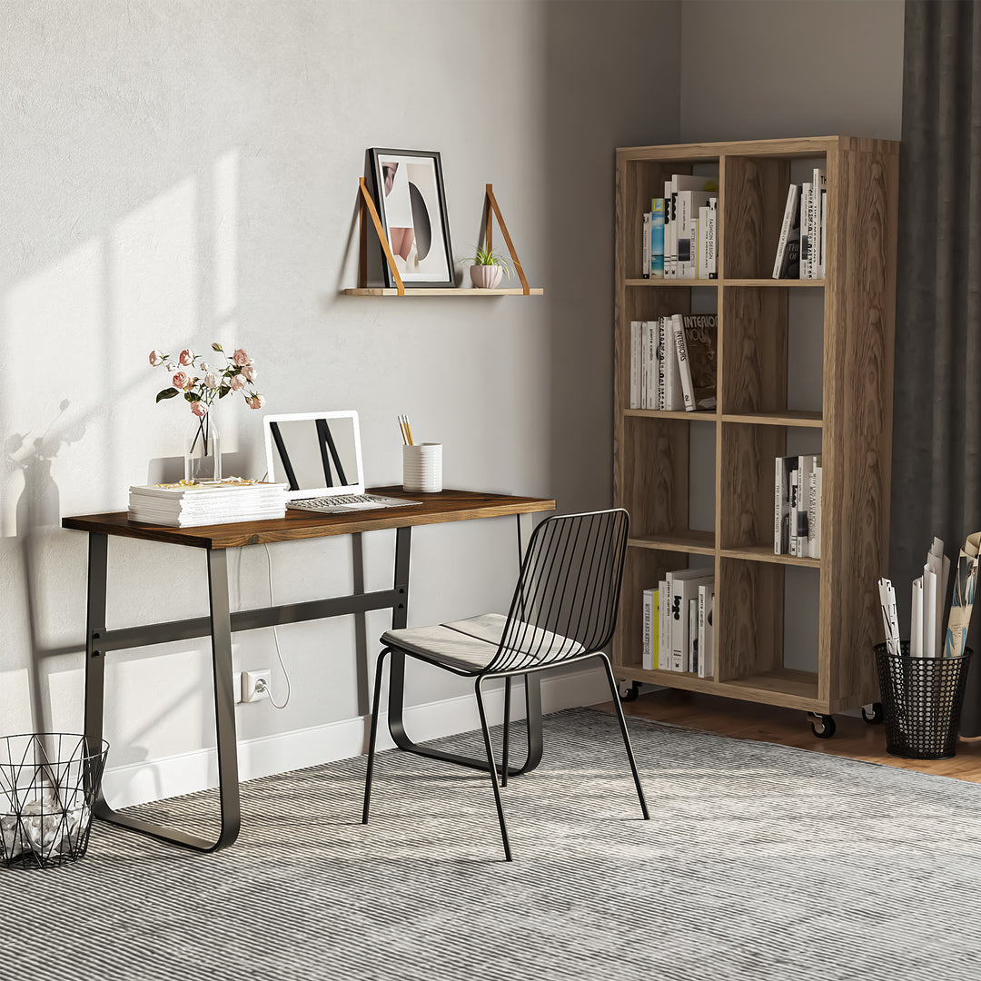 Computer Table, Writing Desk with Steel Frame and Wood Top, Industrial Home Study Table, 115 x 58 x 74.5cm, Rustic Brown and Black