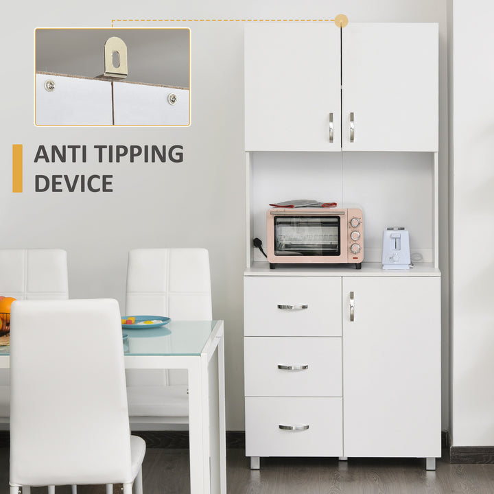 MCL Free standing Kitchen Cupboard, Storage Cabinet with Doors and Sheleves, 3 drawers and Open Space, Adjustable Height Storage Unit, White