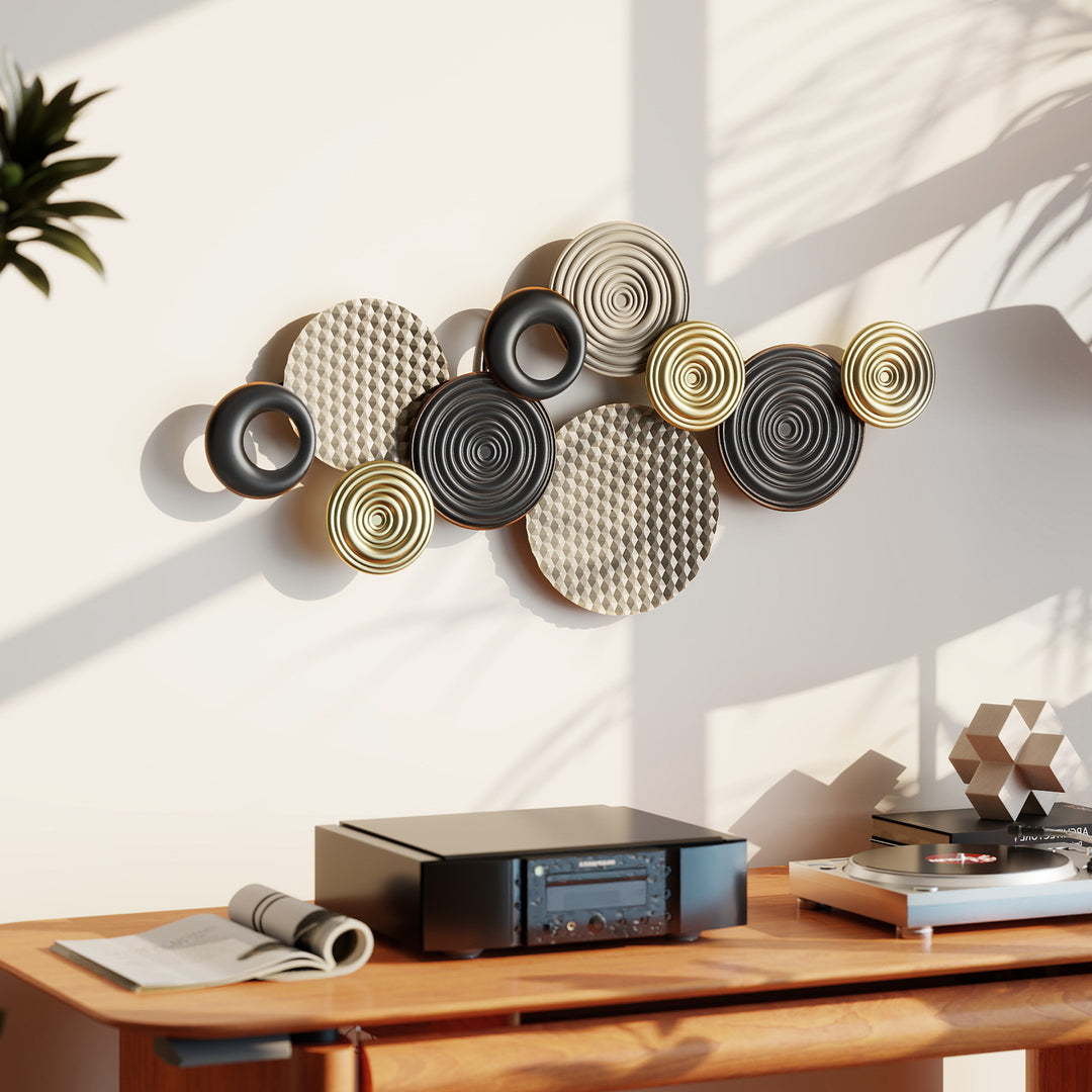 Metal Wall Art, Modern Hanging Wall Decor with Multi-Disc Design for Living Room Bedroom Dining Room