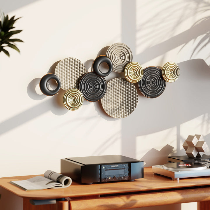 Metal Wall Art, Modern Hanging Wall Decor with Multi-Disc Design for Living Room Bedroom Dining Room