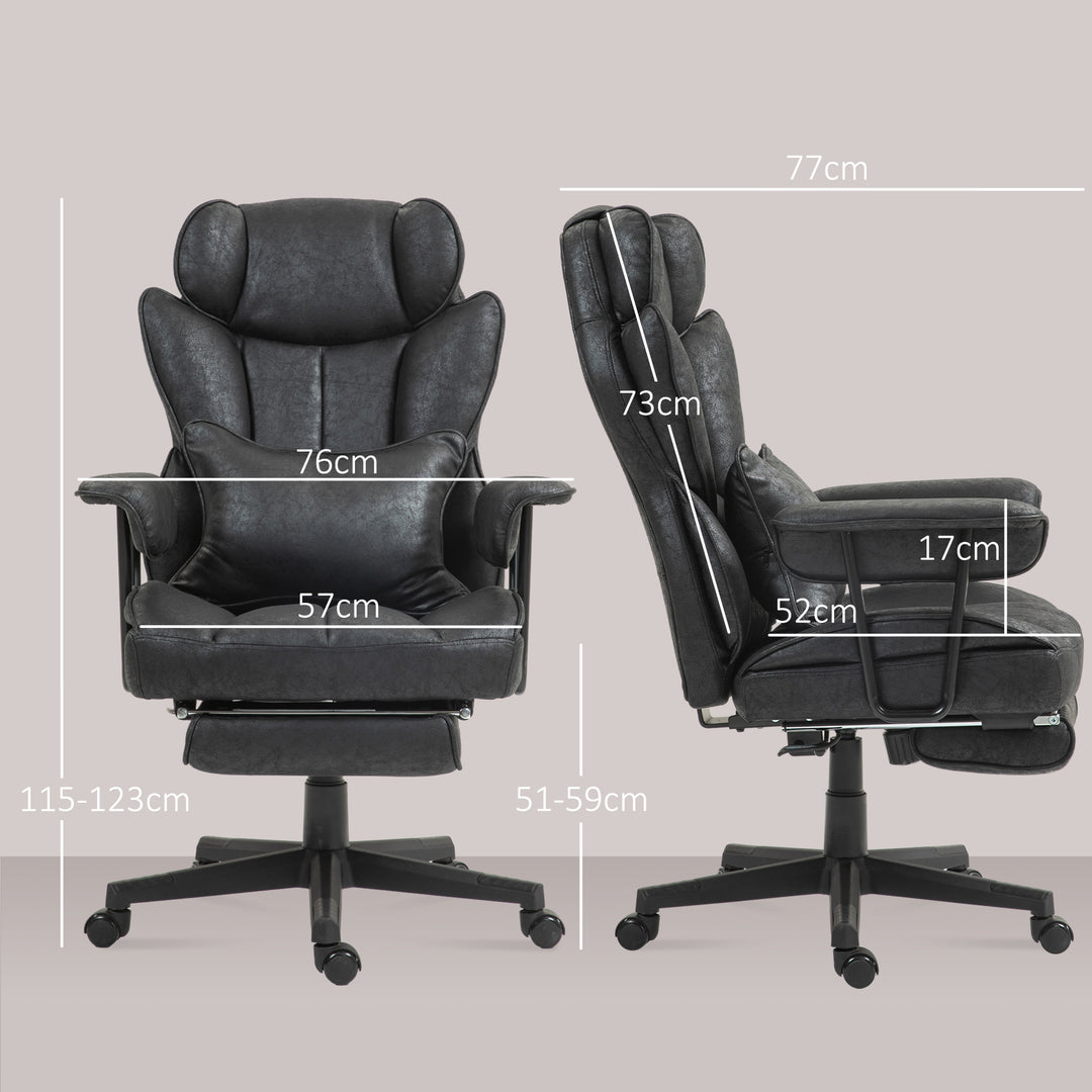 Office Chair with 6 Point Massage and Heat, Ergonomic Desk Chair with Foot Rest, Lumbar Support, Reclining Function and Wide Seat, Height-Adjustable High Back Swivel Rolling for Home, Black