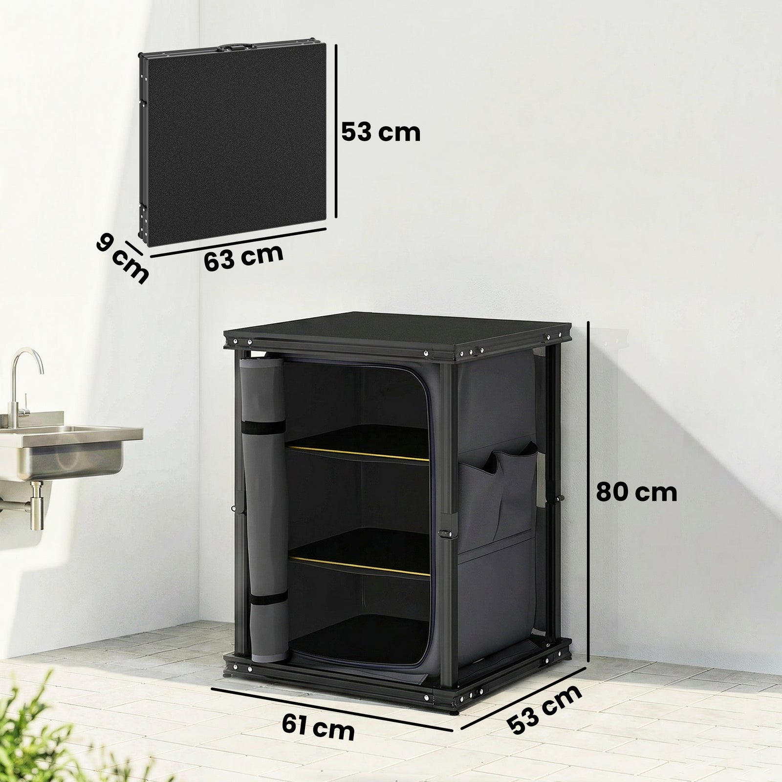 Camping Camping Cupboards, Folding Portable Kitchen Table with 3-Tier 