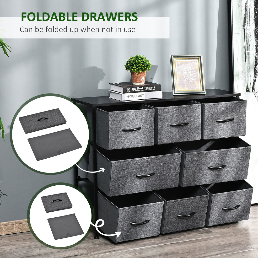 Chest of Drawers with 8 Foldable Drawers, 3-Tier Fabric Bedroom Dresser, Clothes Storage Unit for Bedroom Living Room, Dark Grey