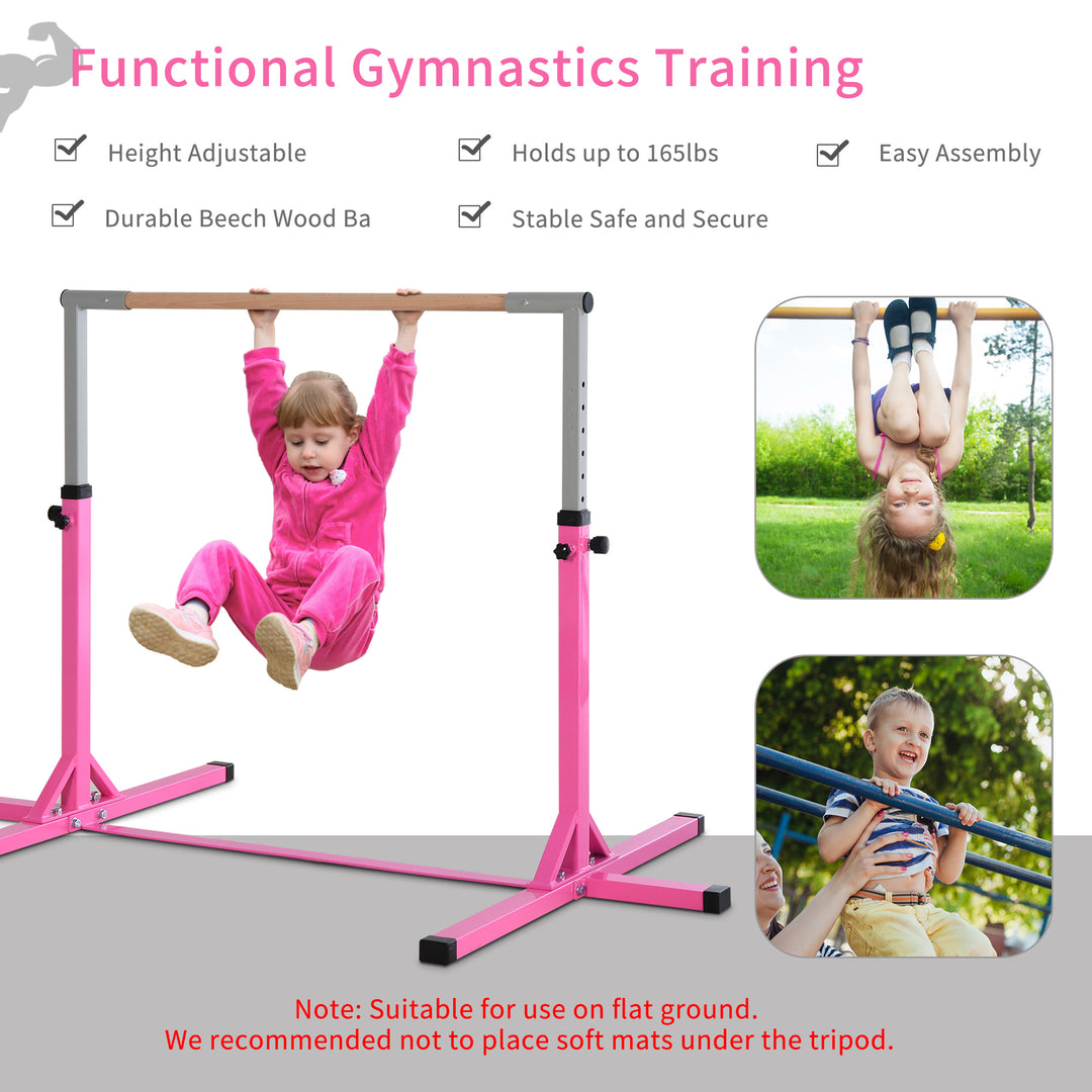 MCL Height Adjustable Gymnastics Horizontal Bar for Kids, Children Junior Kip High Bar Fitness, Pink