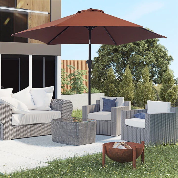 2.6M Garden Parasol Umbrella with Tilt and Crank, Outdoor Sun Parasol Sunshade Shelter with Aluminium Frame, Coffee