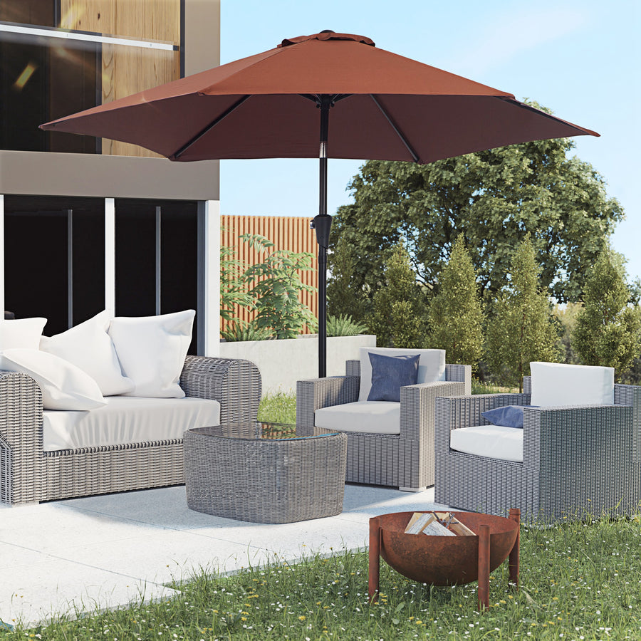 2.6M Garden Parasol Umbrella with Tilt and Crank, Outdoor Sun Parasol Sunshade Shelter with Aluminium Frame, Coffee