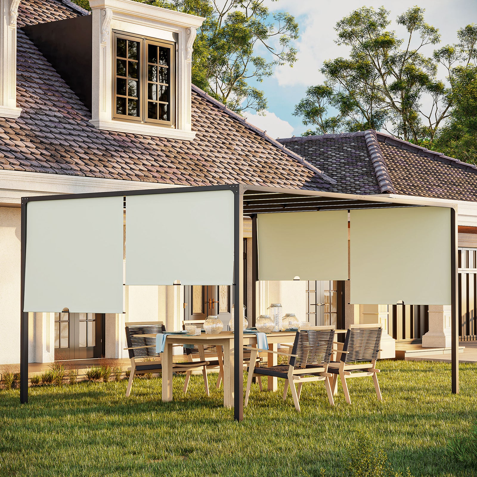 3 x 4m Outdoor Garden Pergola - Cream White
