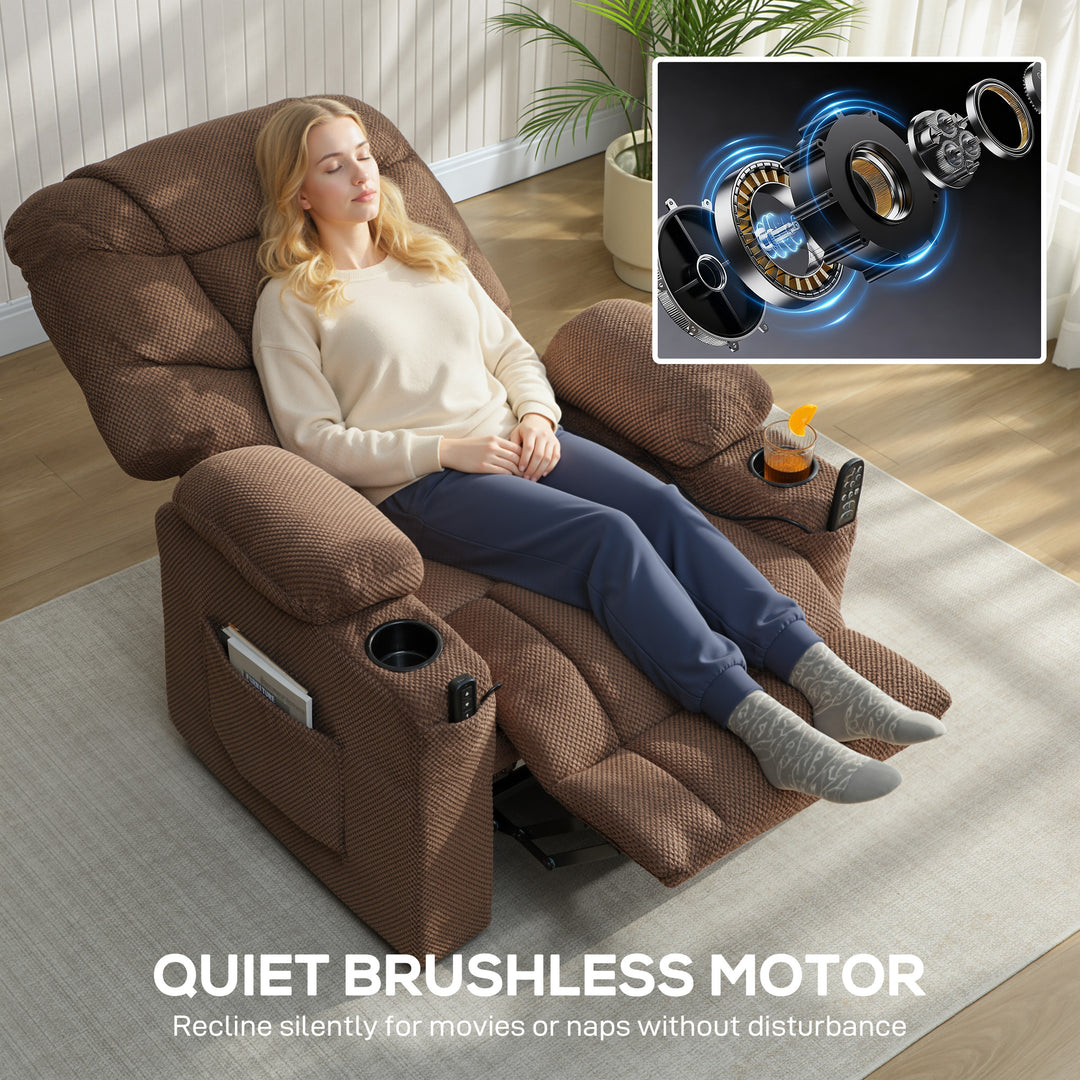 Electric Massage Recliner Armchair with Vibration, Heat, Whisper-Quiet Motor, Memory Function, Fleece Power Reclining Chair with Spring Pack, USB Port, Footrest, Side Pocket, Cup Holders