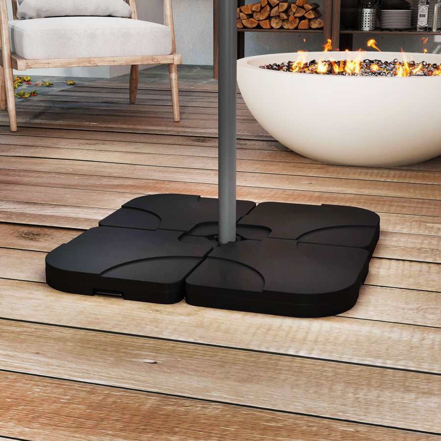 4 Pieces Parasol Base Stand Weights for Banana Hanging Cantilever Umbrella, Water and Sand Filled, Up to 72kg, Black