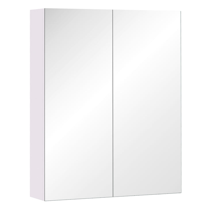 Mirror Cabinet, Wall Mount Bathroom Storage Cabinet with Adjustable Shelf, Double Door Cupboard, 60 x 15 x 75 cm, White