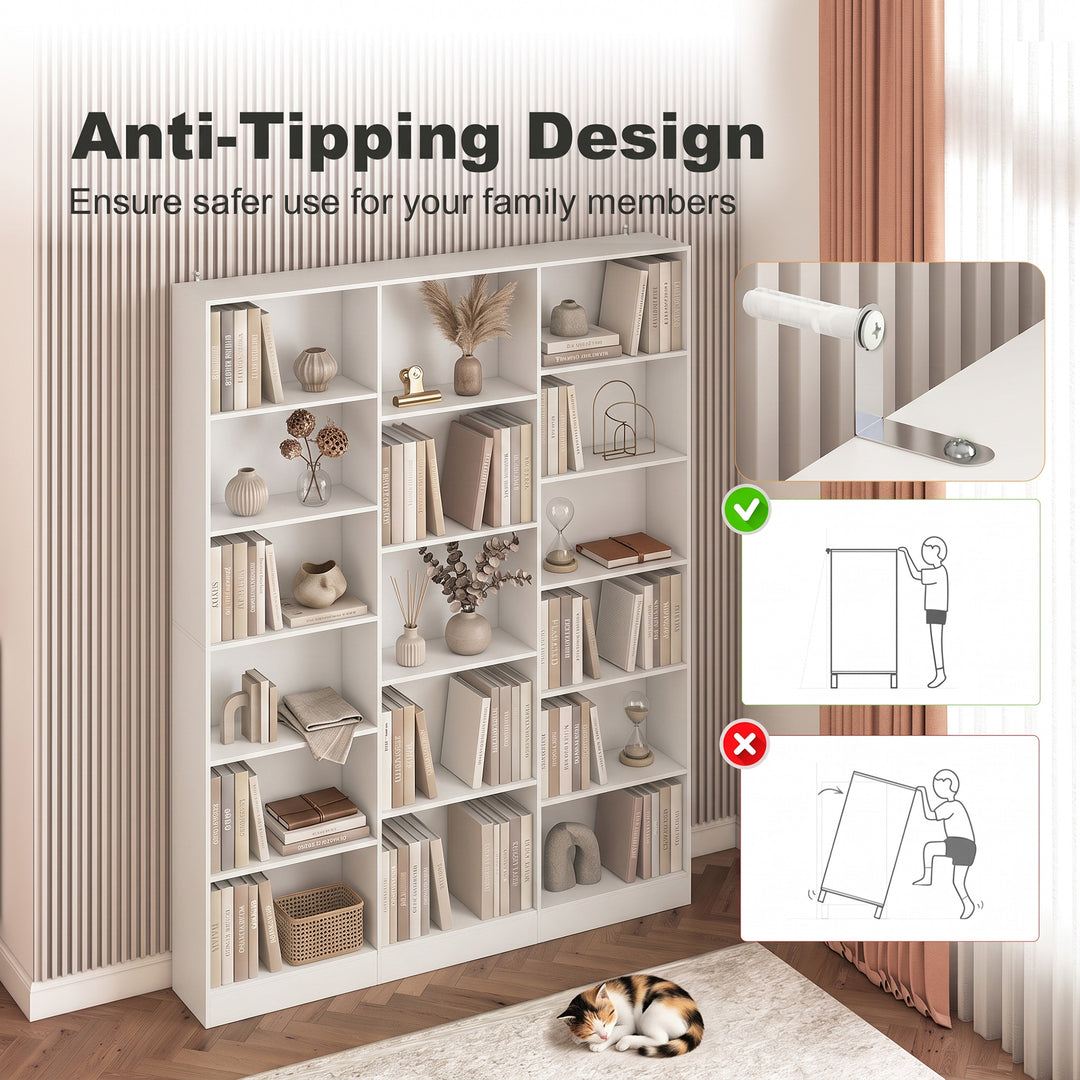 Bookcase with Open Storage, 6-Tier Bookshelf with Anti-Tipping Hardwar