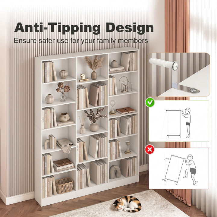 Bookcase with Open Storage, 6-Tier Bookshelf with Anti-Tipping Hardwar