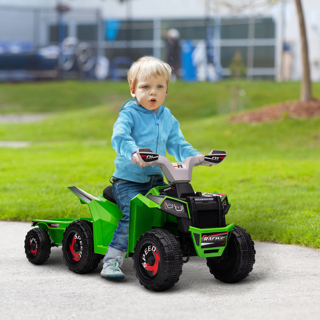 HOMCOM 6V Quad Bike with Back Trailer, Wear-Resistant Wheels, for Ages 18-36 Months, Green | Aosom UK