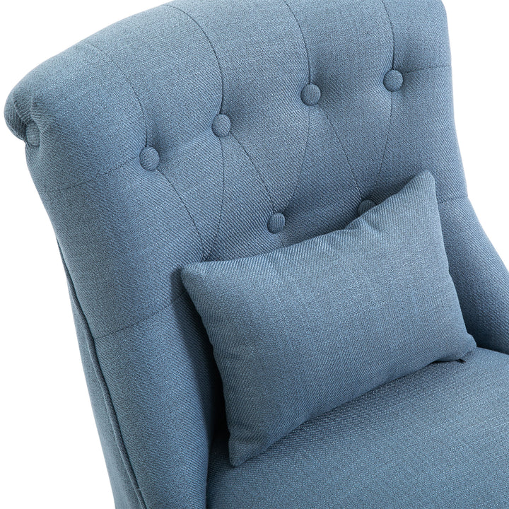 Fabric Single Sofa, Tub Chair, Upholstered Bedroom Chair with Pillow, Solid Wood Leg for Home, Living Room, Dining Room, Set of 2, Blue