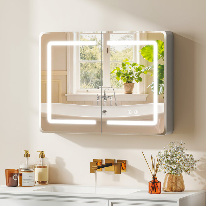 Mirrored Bathroom Cabinet with LED Lights, 60 x 80 cm Bathroom Mirror 
