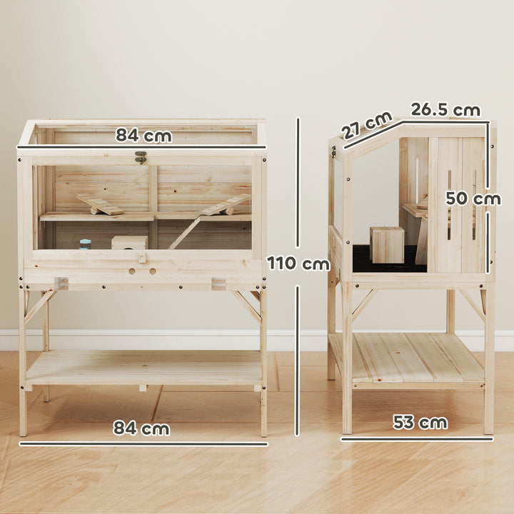 2 Tier Wooden Hamster Cage with Shelf and Openable Top