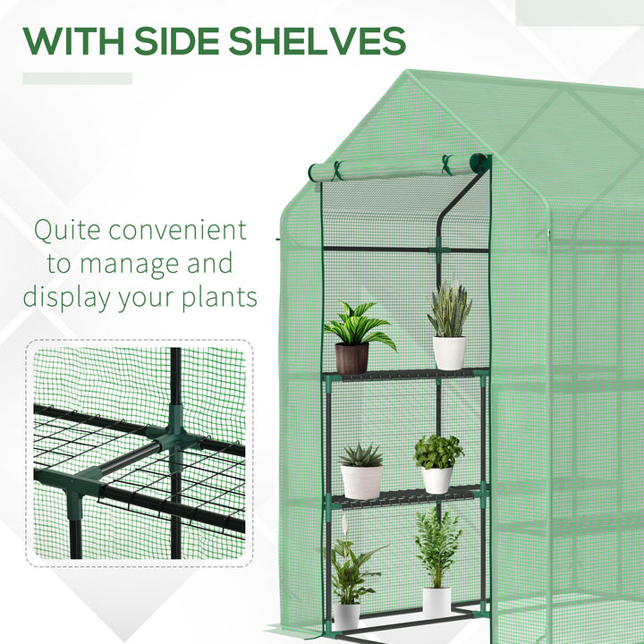 Walk in Greenhouse with Shelves Steeple Green House for Garden Grow House Removable Cover 143x138x190cm, Green