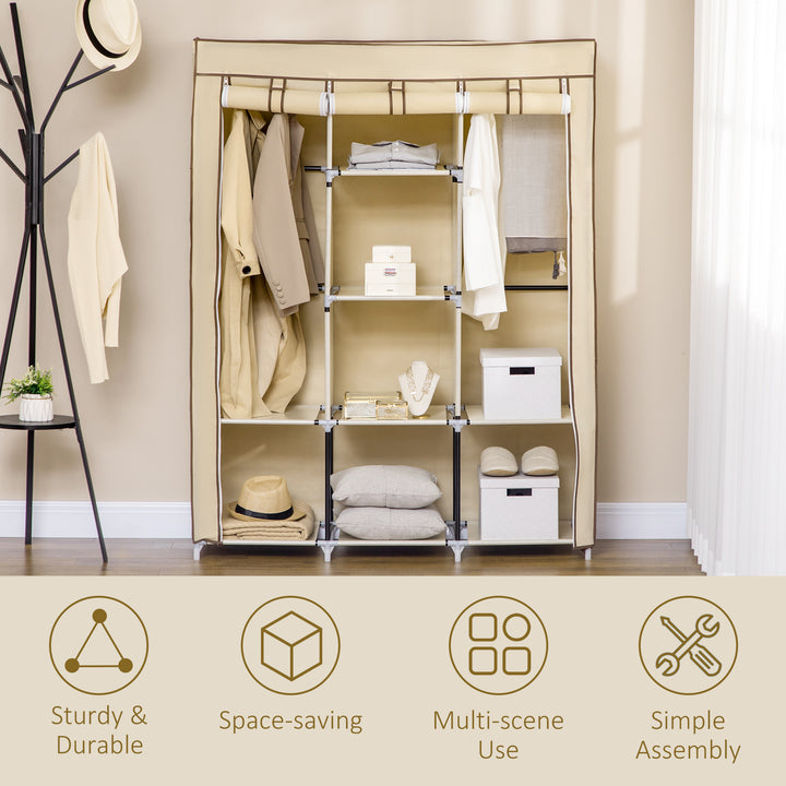 Fabric Wardrobe, with Rails and Shelves - Beige