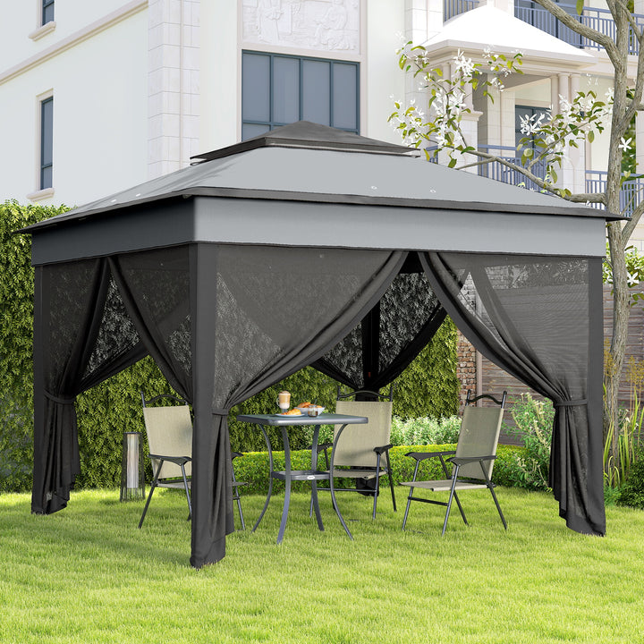 3 x 3(m) Pop Up Gazebo, Height Adjustable Instant Event Shelter with Netting and Carrying Bag, Grey