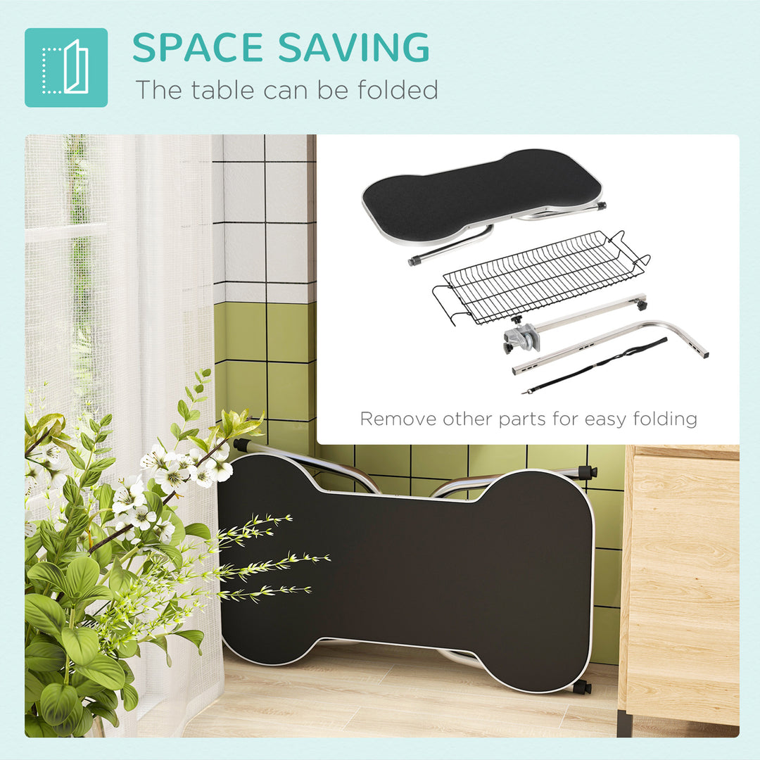 Foldable Dog Grooming Table Pet Drying Table with Adjustable Arm Non-Slip Rubber Tabletop Aluminium Alloy Edge Stainless Steel Bar Sling 94.5 x 55 x 81cm Black