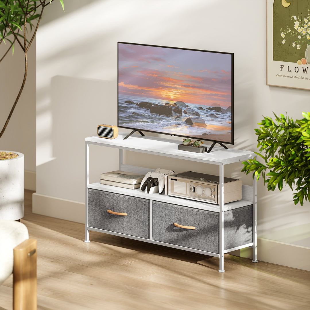 TV Stand Cabinet with 2 Foldable Drawers - White