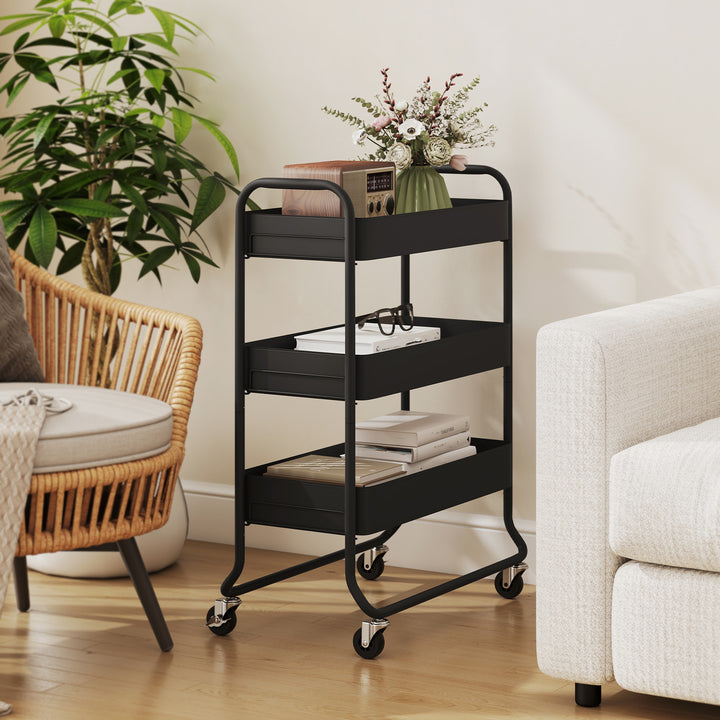 3-Tier Storage Trolley on Wheels, Rolling Utility Cart with Mesh Backets for Kitchen, Bathroom, Bedroom