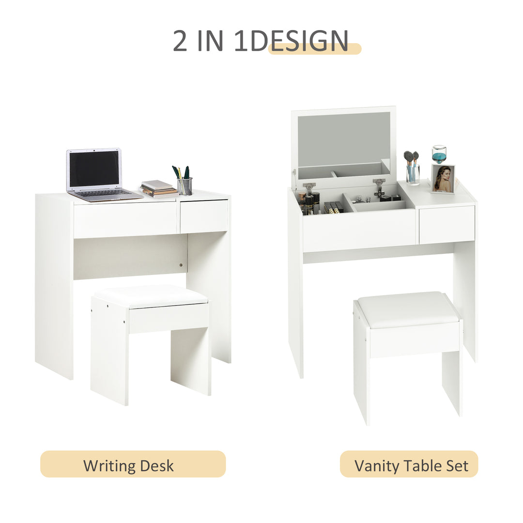 MCL Makeup Desk with Drawer, Vanity Table Set with Flip-up Mirror and Cushioned Stool, White