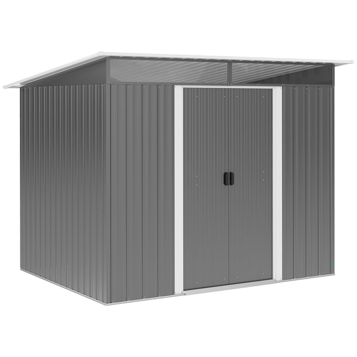 Outsunny Garden Metal Storage Shed House Hut Gardening Tool Storage w/ Tilted Roof and Ventilation 9 x 6ft, Grey | Aosom UK