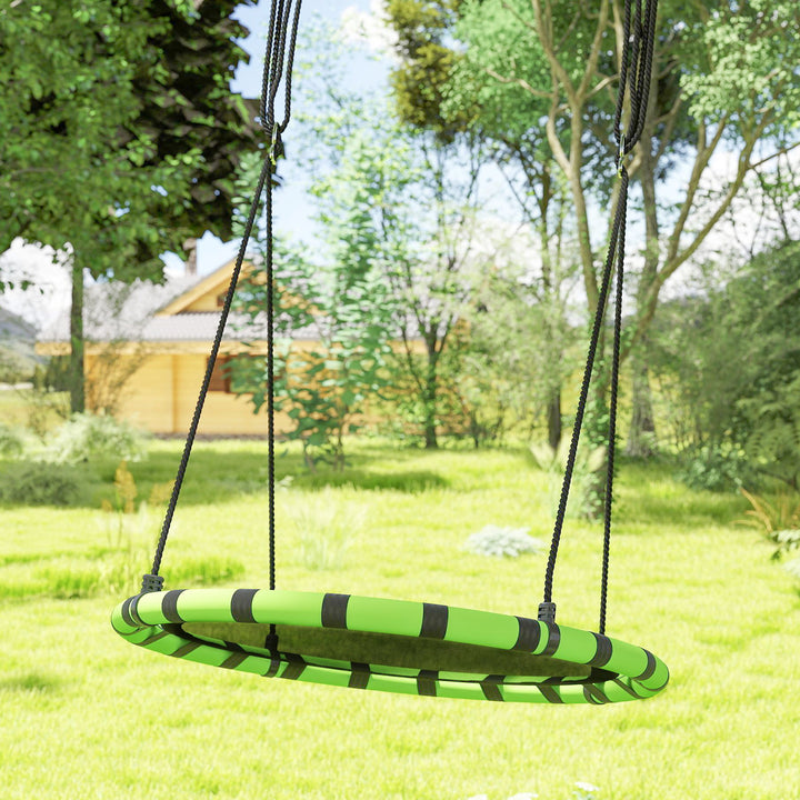 AIYAPLAY 100cm Diameter Kid Nest Swing Seat with Height Adjustable Ropes for Outdoor, Indoor, Black/Green
