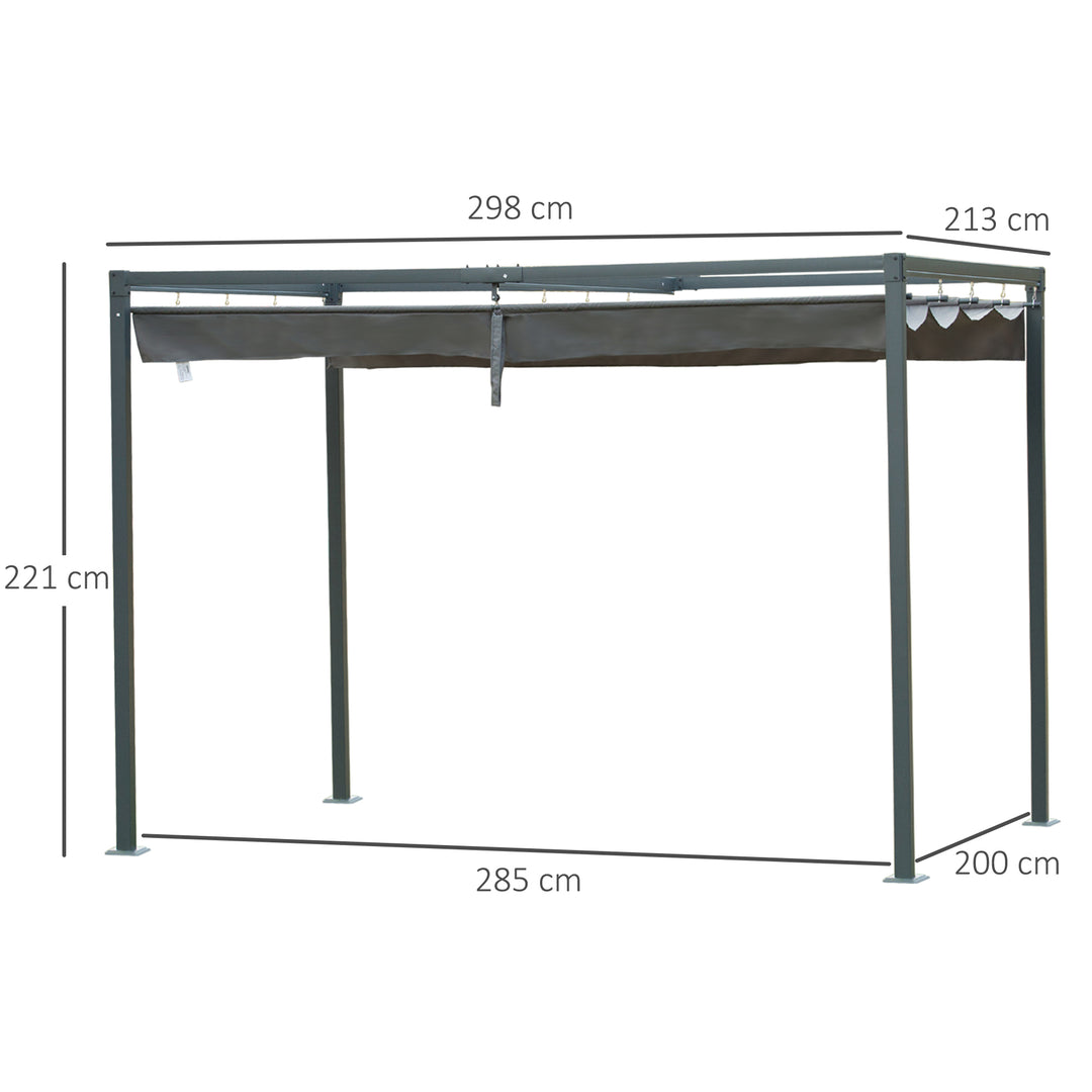 3 x 2m Metal Outdoor Pergola with Retractable Roof, Outdoor Gazebo Canopy Shelter with Drainage Holes for Garden, Patio, Lawn, Grey
