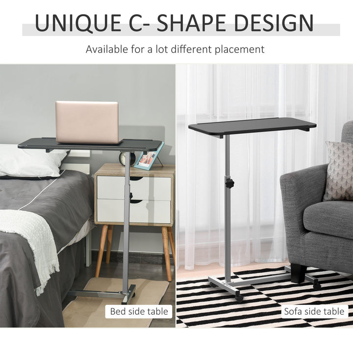 Height Adjustable Over Bed Table with Wheels, C Shaped Laptop Desk, Portable Hospital Bed Table for Living Room, Bedroom, Black