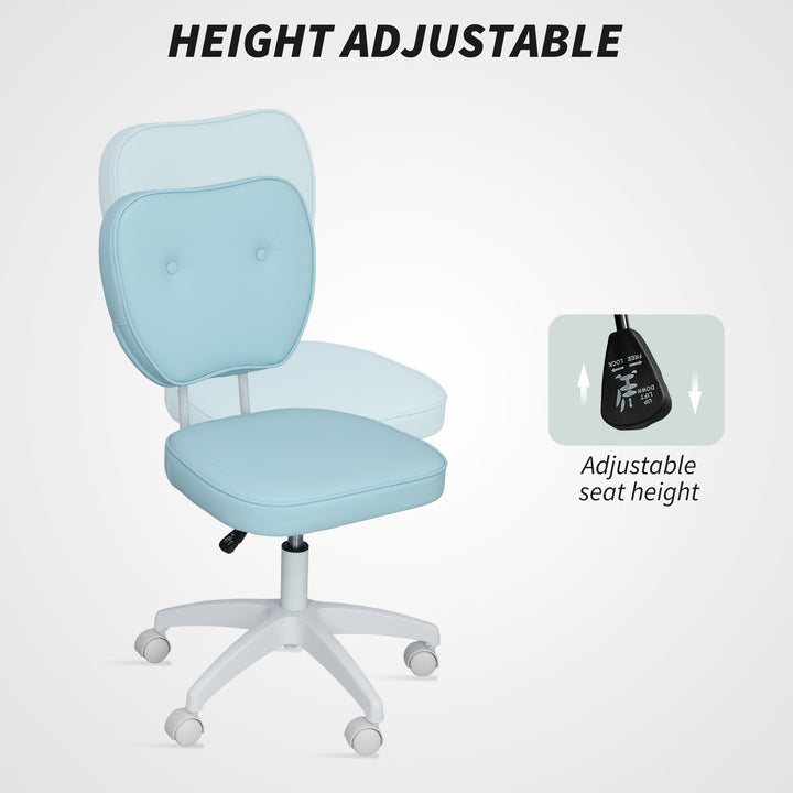 Vanity Office Chair, PU Leather Computer Chair for Home, with Adjustable Height, Armless, Swivel Wheels, Blue