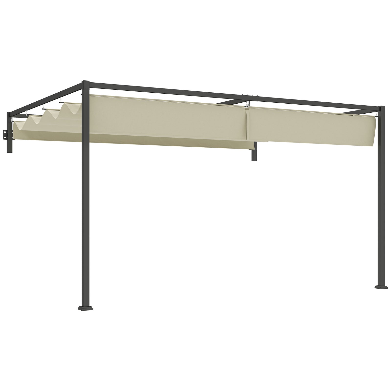 3 x 4m Steel Pergola, with Retractable Canopy - Khaki