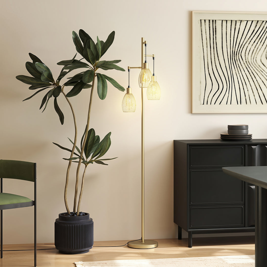 170.5cm Industrial Dimmable Standing Lamp, 3-Light Floor Lamp with Ste