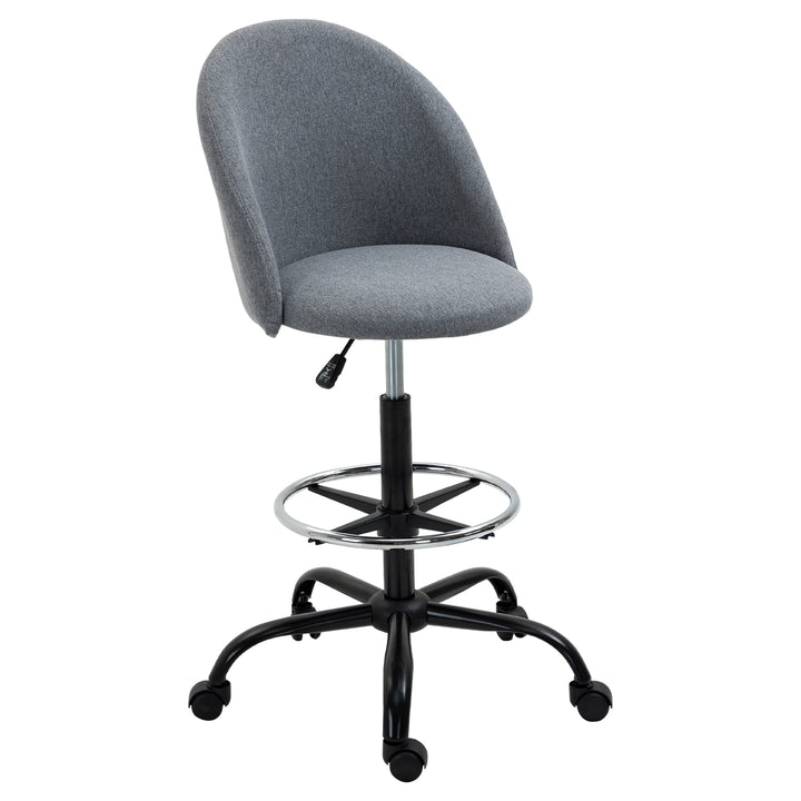 Ergonomic Drafting chair Adjustable Height w/ 5 Wheels Padded Seat Footrest 360° Swivel Freely Comfortable Versatile Use For Home Office - Grey