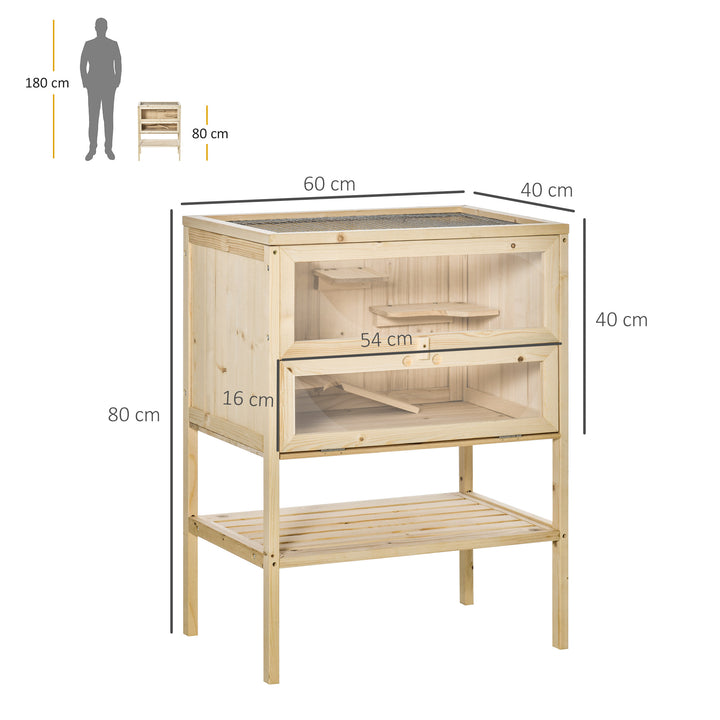Wooden Hamster Cage with Storage Shelf, Small Animal Exercise Play House with Openable Top, for Hamsters, Gerbils, 60 x 40 x 80 cm - Natural
