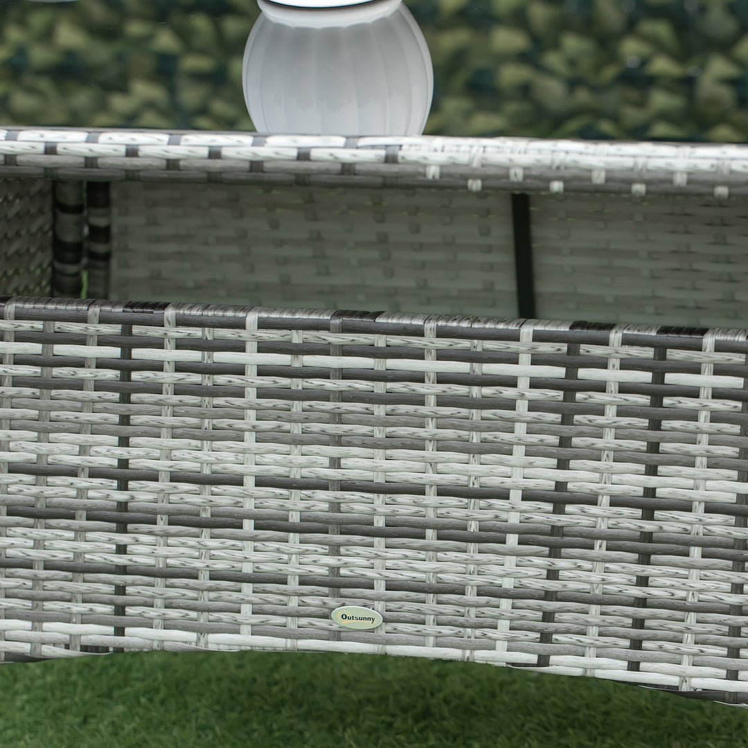 MCL 7-Piece Rattan Garden Furniture Set with Cushions, 6 Seater Garden Table and Chairs, Rattan Dining Set with 6 Armchairs, Rectangular Glass Top Table, Grey