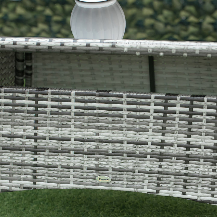 MCL 7-Piece Rattan Garden Furniture Set with Cushions, 6 Seater Garden Table and Chairs, Rattan Dining Set with 6 Armchairs, Rectangular Glass Top Table, Grey