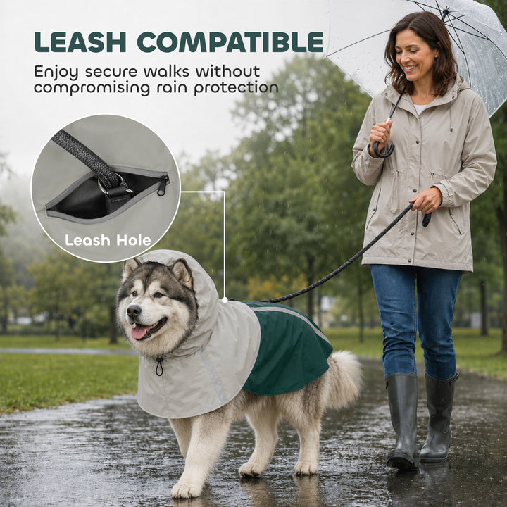 Dog Raincoat with Hood, Waterproof &amp; Breathable Rain Jacket with Leash